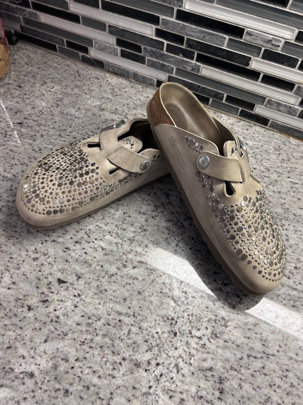Birkenstock Studded Suede Slip-On Clog in Taupe size 9 - Picture 3 of 6